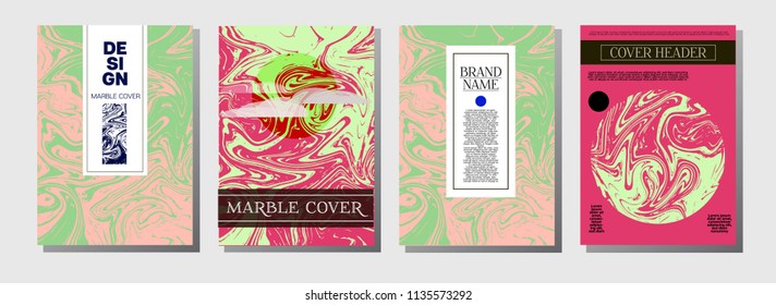 Natural, Organic Lines Vector Marbling Covers. Cool A4 Green, Purple Funky Hipster Texture. Marble Stone Texture, Corporate Identity. Ebru, Suminagashi, Liquid Paint, Paper, Card, Marbling Covers