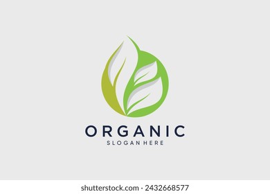 Ilustración vectorial de diseño de hoja de logotipo orgánico natural con idea creativa