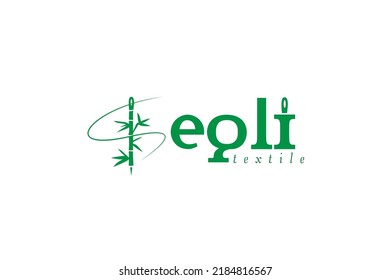 natural organic minimal sewing needle and bamboo tree logo concept 