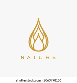 natural organic Oil drop with leaf for beauty skin care spa logo design