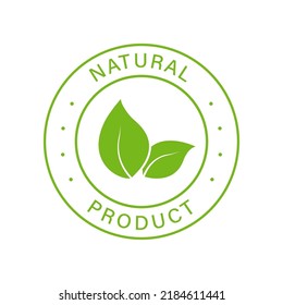 Natural Organic Product Green Line Stamp. Quality Fresh Natural Ingredients Outline Sticker. Eco Friendly Healthy Food Label. Pure Symbol. 100 Percent Nature Certified Logo. Vector Illustration.