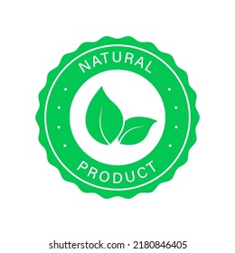 Natural Organic Product Green Stamp. Pure Symbol. Quality Fresh Natural Ingredients Sticker. Eco Friendly Healthy Food Label. Nature Certified Logo. Isolated Vector Illustration.