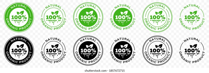 Natural organic product icons set. Information label. Vector illustration.