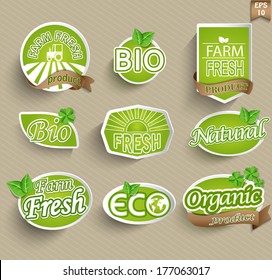 Natural organic product labels, emblems and badges. Set of design elements.