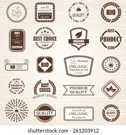 Natural organic product labels, emblems and badges. Premium quality labels. Vector set of design elements       