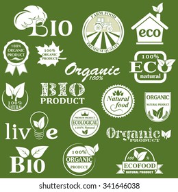 Natural organic product labels, emblems and badges. Set of design elements