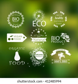 Natural organic product labels, emblems and badges. Set of design elements