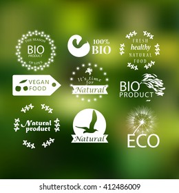 Natural organic product labels, emblems and badges. Set of design elements