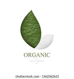 Natural organic product logo design vector template with leaf.