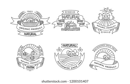 Natural organic product logos set, retro labels, emblems for farm market, natural products packaging, restaurant menu, fresh eco frindly food vector Illustration