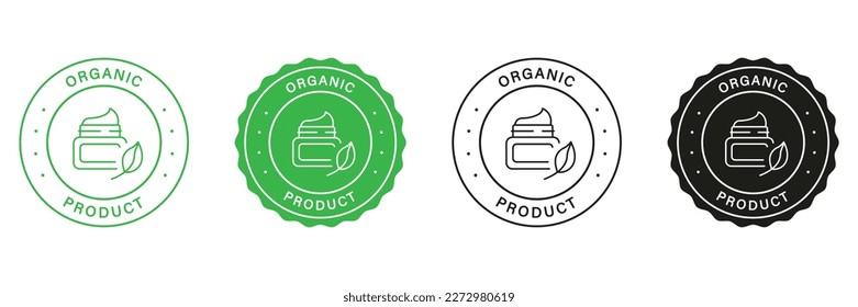 Natural Organic Product Stamp Set. Organic Products Green and Black Labels. Good Quality Seal Cosmetic Cream Seal With Natural Ingredients. Bio Eco Organic Product. Isolated Vector Illustration.