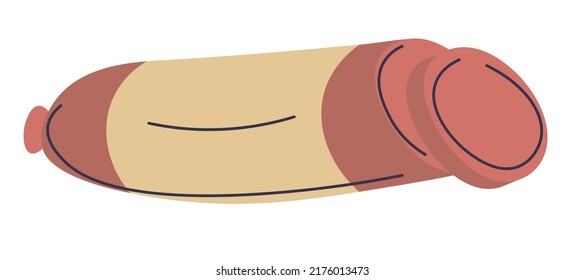 Natural and organic sausage, isolated meat product made of poultry, pork or beef. Handmade meal, bought from shop or store. Dinner and breakfast, farm grown and prepared. Vector in flat style
