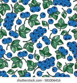 Natural organic seamless pattern with cartoon juicy currant. Vector illustration outline. Fruit and garden berry colorful  hand drawn  doodle style 
