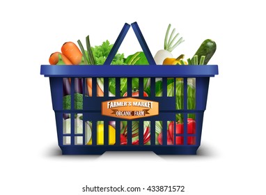 Natural Organic Vegetable In Shopping Basket With Cauliflower And Broccoli And Carrots.vector