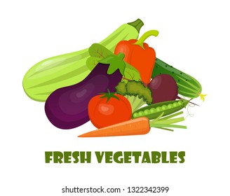 Natural organic vegetables. Beautiful composition for card, banner, poster, flyer, app, website on healthy eating, ecological, dietology nutrition vegetarian themes Vector illustration