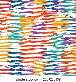 Natural organic wildlife camouflage texture. Animal fur print. Paint brush smears seamless pattern. Freehand striped background. Brushstrokes ornament. Artistic hand drawn abstract wallpaper