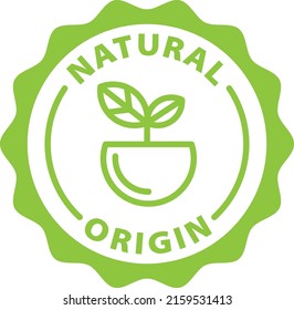 Natural Origin Green Stamp Outline Badge Icon Label Isolated Rounded Vector On Transparent Background