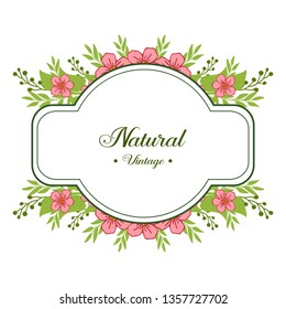 Natural ornate pink flower vector illustration vintage frame