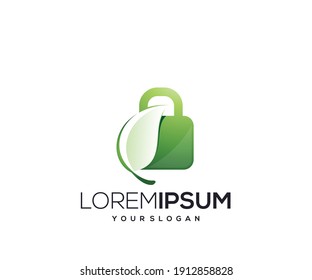 natural padlock icon logo design template