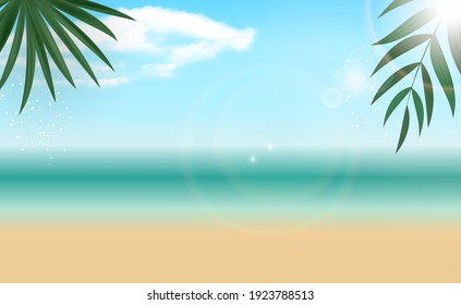 Natural Palm Summer Sea  Background. Copy Space Vector Illustration EPS10