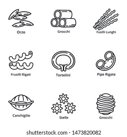 Natural pasta icon set. Outline set of 9 natural pasta vector icons for web design isolated on white background