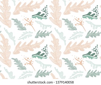 Natural pattern with gold and green oak leaves for textile and wallpaper