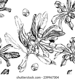 Natural pattern with leaves black and white