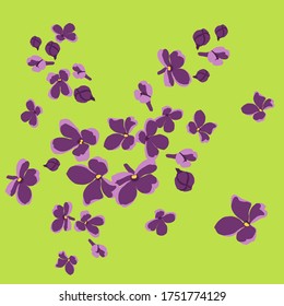 Natural pattern of lilac flowers on a green background. Eco design.