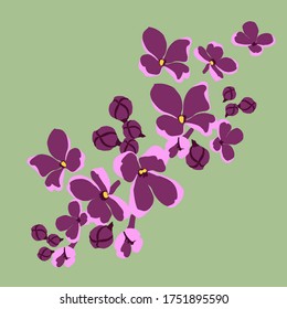 Natural pattern of lilac flowers on a green background. Eco design.