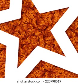 Natural pattern made of green leaves with star frame. Vector illustration. 