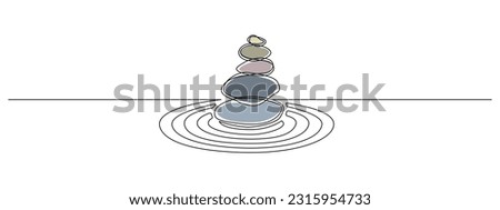 Natural Pebble Stone in one continuous line drawing. Balance and enjoying life concept in simple linear style. Spa wellness and massage salon in editable stroke. Doodle vector illustration