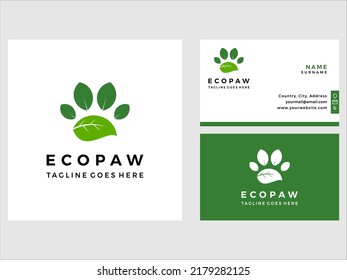 Natural pet vector and leaf paw logo with business card template