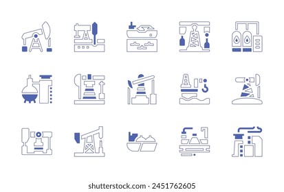 Natural petroleum icon set. Duotone style line stroke and bold. Vector illustration. Containing lng, petroleum, fossil, oil refinery, oil pump, storage tank, petrochemical, mining, pump jack.