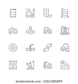 Natürliches Mineralölsymbol Dünne Linie Symbol. Bearbeitbarer Strich. Barrel, Fabrik, Ölteppich, Brennstoff, Ventil, Ölstapler, Erdöl, Wartung, Rohr, Raffinerie, Fass, Plattform.