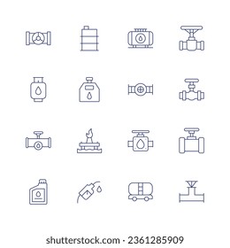 Natürliches Mineralölsymbol Dünne Linie Symbol. Bearbeitbarer Strich. Mit Öl, Kraftstoff, Öltank, Ventil, Gasflasche, Benzin, Ölventil, Gas, Rohr, Flasche, Ölpumpe.