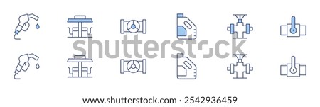 Natural petroleum icon set in two styles, Duotone and Thin Line style. Editable stroke. oil, dispenser, gas station, pipe, dippel oil.