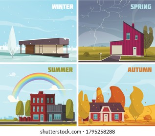 Natural phenomena concept icons set with summer winter spring autumn symbols flat isolated vector illustration