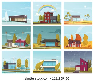 Natural phenomena set with precipitation symbols flat isolated vector illustration