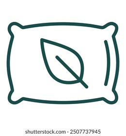 Natural pillow icon. Line icon of a pillow with a leaf symbolizing a natural, eco-friendly sleep product.