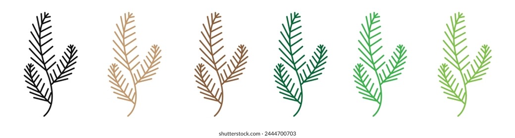 Natural Pine Branch Icons with Fir Needles Symbolizing Evergreen Foliage