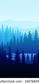 Natural Pine forest mountains horizon Landscape wallpaper Mountains lake landscape silhouette tree sky Sunrise and sunset Illustration vector style colorful view background