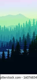 Natural Pine forest mountains horizon Landscape wallpaper Mountains lake landscape silhouette tree sky Sunrise and sunset Illustration vector style colorful view background