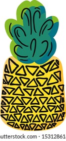 Natural pineapple hand drawn vector illustration. Ripe tropical fruit, ananas doodle drawing
