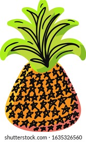 Natural pineapple hand drawn vector illustration. Ripe tropical fruit, ananas doodle drawing