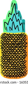 Natural pineapple hand drawn vector illustration. Ripe tropical fruit, ananas doodle drawing