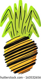 Natural pineapple hand drawn vector illustration. Ripe tropical fruit, ananas doodle drawing