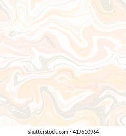 Natural pink marble imitation seamless pattern. Trendy backdrop with peach pink and grey acrylic drips on white background. Paint waves and vortexes stone texture.