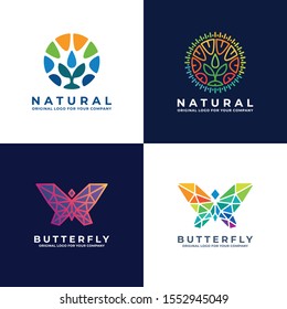 Natural, plant, butterfly logo design. Creative unique business Logo design collection. Original logo design inspiration.