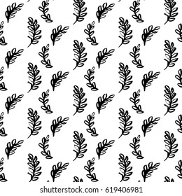 Natural Plants Brush Seamless Pattern. Vector Illustration of Spring Tileable Background.