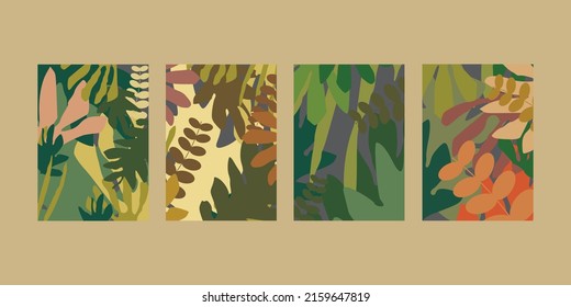 Natural plants flat hand drawn floral organic pattern background poster.
